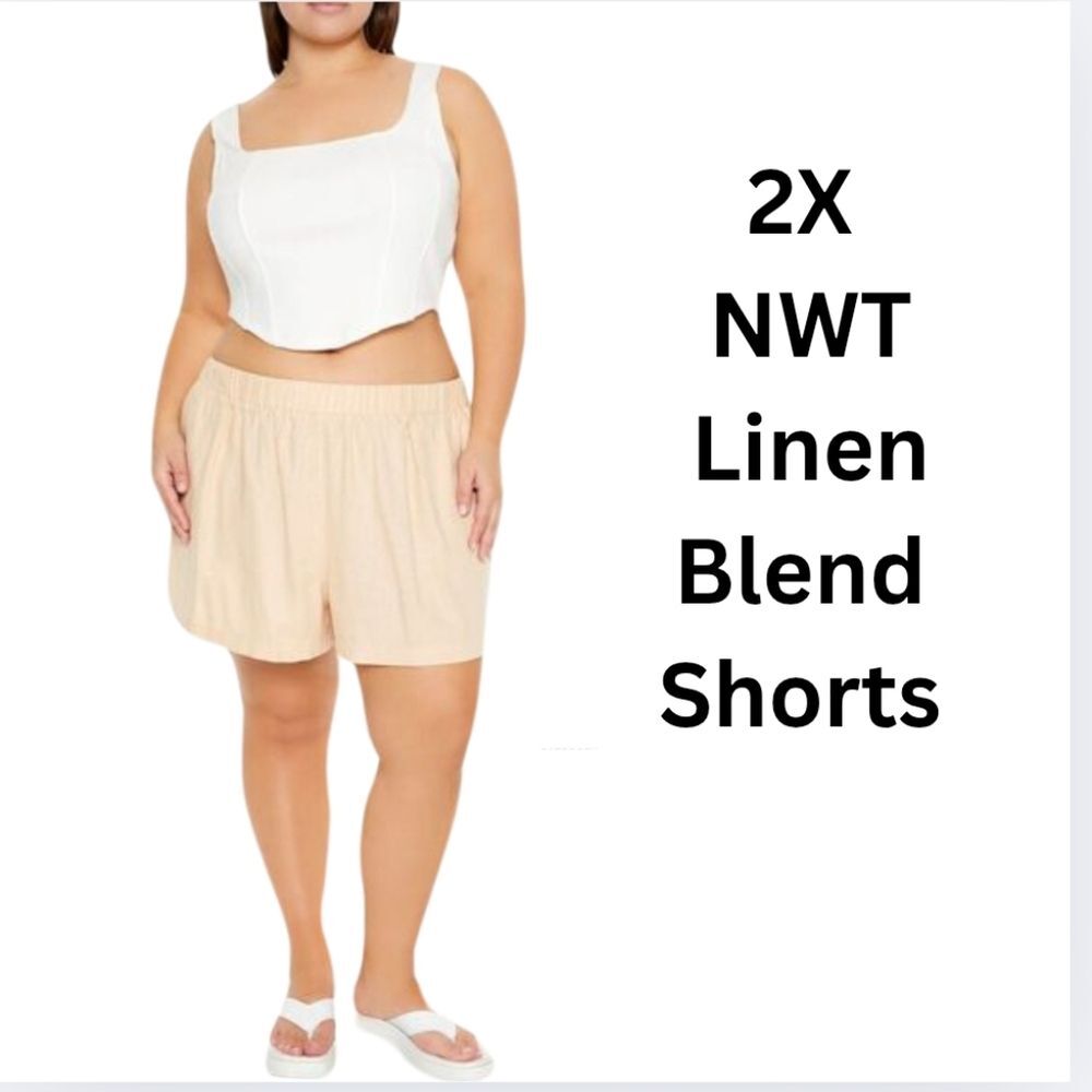 NWT 2X Linen Blend Shorts Oatmeal Summer Spring V-2461